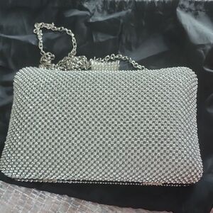 Glamorous Silver Mesh Evening Clutch with Chain Strap